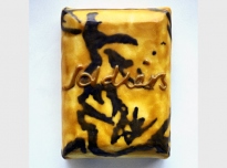 Soldiers, 1998, graphite powder, poly vinyl acetate, photocopy transfer, African bees wax on canvas on board, 15 x 11 x 5 cms